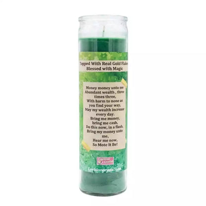 Back label view of Money aromatic jar candle for prosperity rituals and financial intention setting