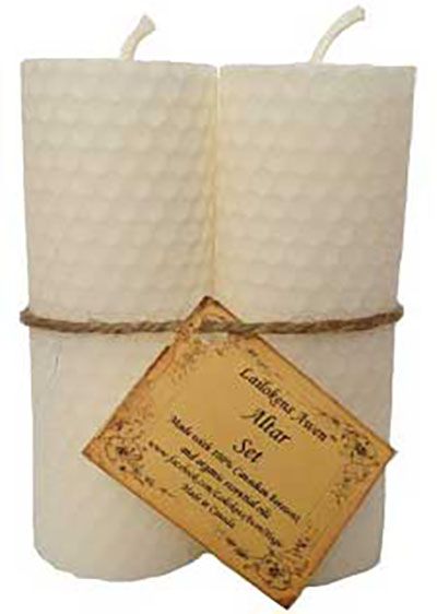 Set of Lailokens Awen 4.25-inch natural white beeswax altar candles for purification deity invocation full moon ceremonies and all-purpose ritual use
