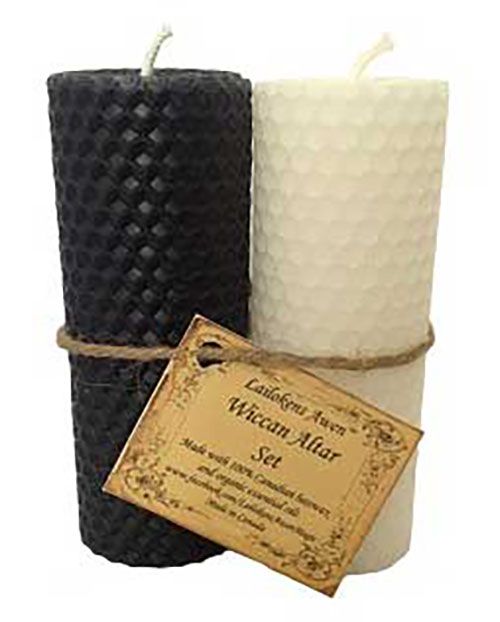 4 1/4" Wiccan Altar set black &amp; white Lailokens Awen candle