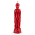 8-inch red wax candle sculpted in the shape of a standing male figure with a wick at the top, for hoodoo love drawing and strength rituals.