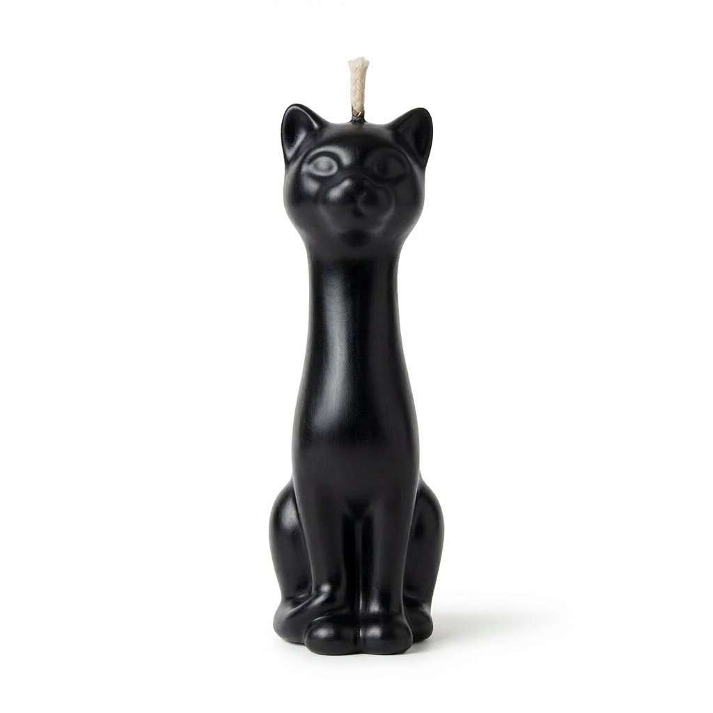 Black cat figural candle 5 and 1/2 inch tall for hoodoo luck jinx breaking and protective ritual work