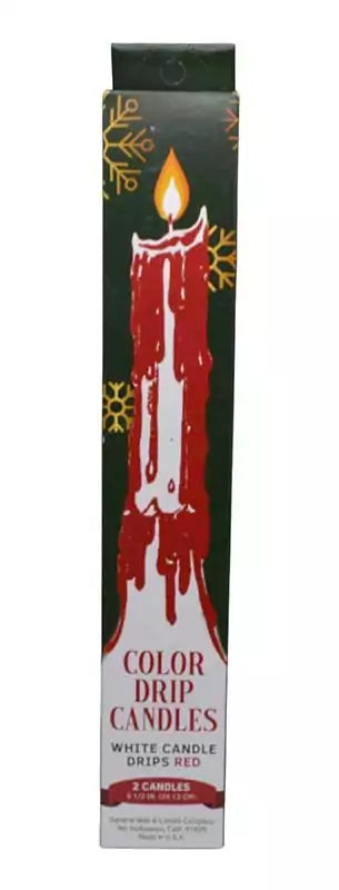 Set of two red drip candles in decorative box — dramatic wax-drip taper candles for love rituals, passion workings, and gothic altar display.