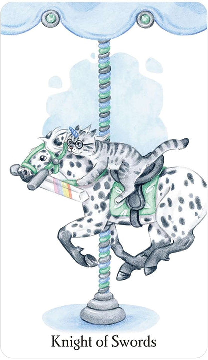 Caticorn Tarot card with fantasy cat-unicorn character and sparkle design