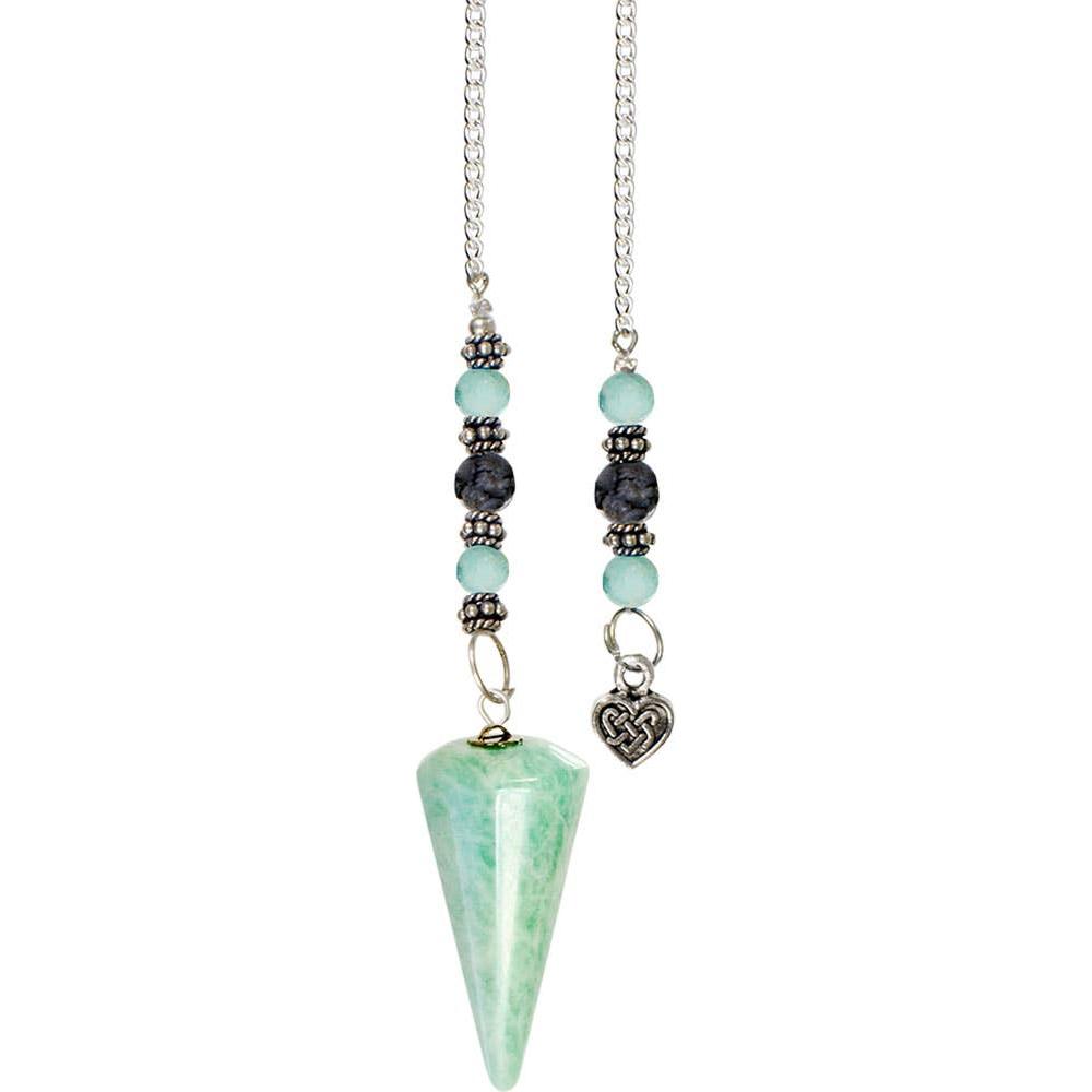 Amazonite Hexagonal Crystal Pendulum with Celtic Heart &amp; Beaded Accents – Spiritual Divination Tool