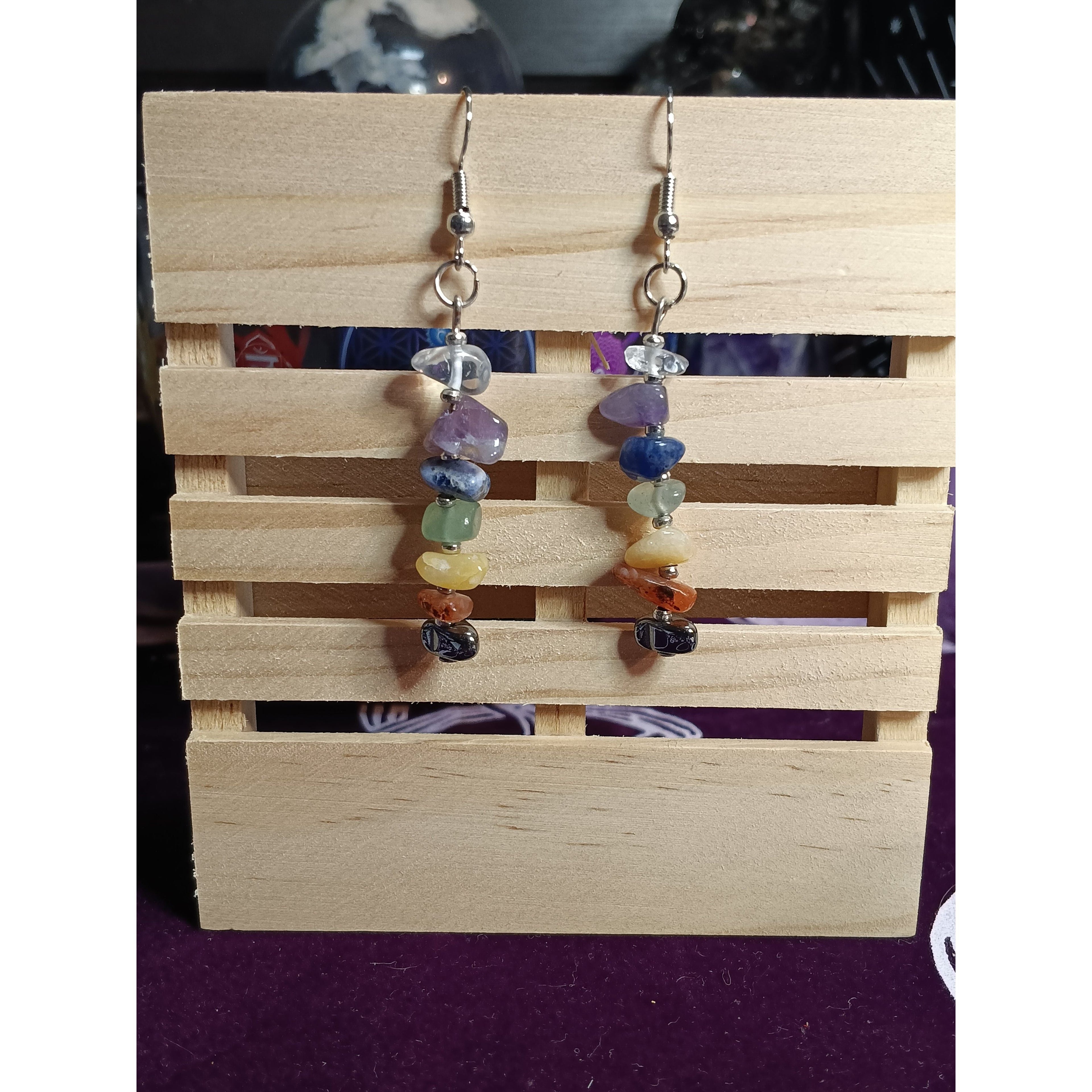 Chakra Balancing Crystal Chip Earrings – Seven Gemstones for Energy Healing &amp; Wellness