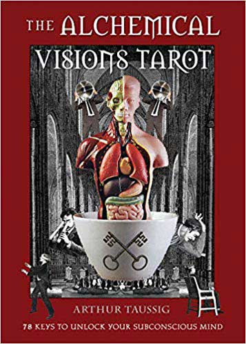 Alchemical Visions Tarot deck and book set by Arthur Taussig showing alchemical and mythological artwork on tarot cards with companion book