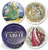 Circle of Life Tarot round cards by Maria Distefano with circular box — three illustrated circular tarot cards showing symbolic cyclical imagery.