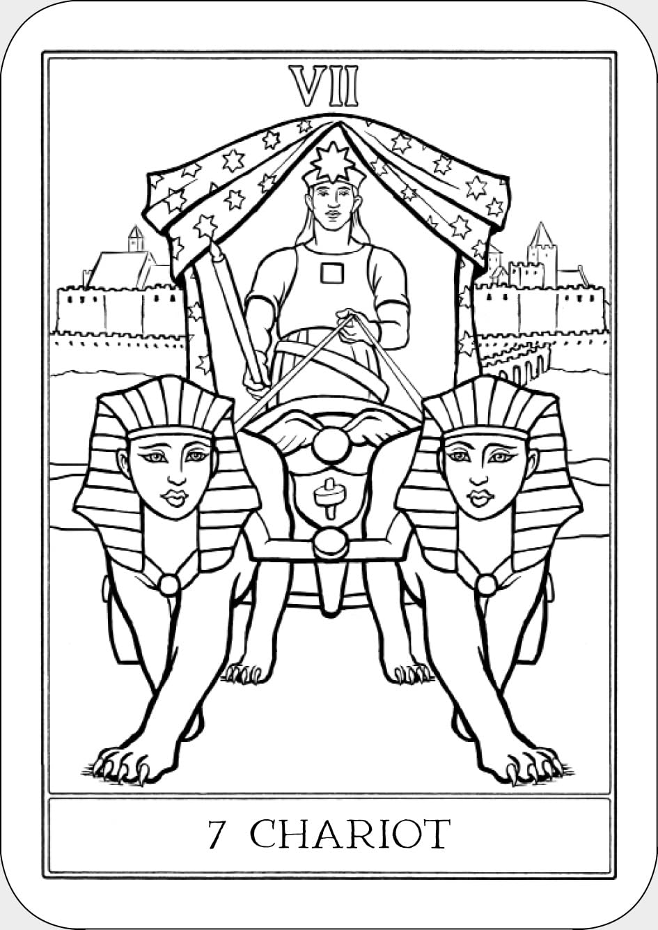 The Chariot tarot card labeled &