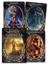 Four Dark Goddess Oracle cards featuring goddesses Inanna, Baba Yaga, Maman Brigitte, and Redemption with ornate dark artwork by Meiklejohn-Free and Peters.