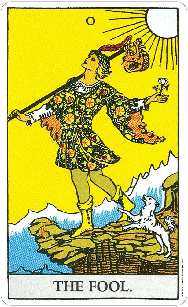 Giant Rider-Waite tarot card backs — blue and white Celtic cross pattern on large 4x6.5 inch card stock.