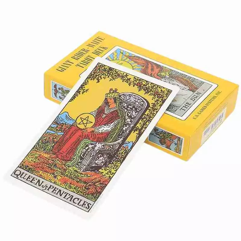 Full 78-card Giant Rider-Waite Tarot Deck with box — jumbo RWS cards displayed with deck box and a few face-up sample cards.