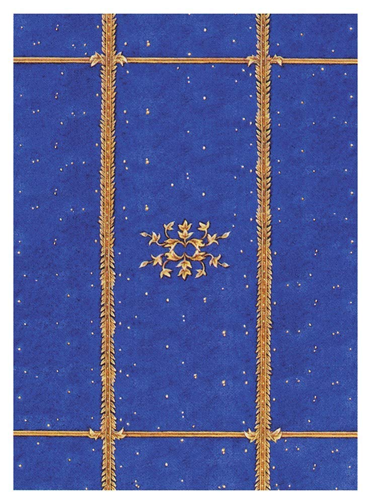 Goddess Tarot card backing design with deep blue field and repeating golden botanical line pattern