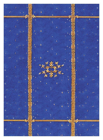 Goddess Tarot card backing design with deep blue field and repeating golden botanical line pattern