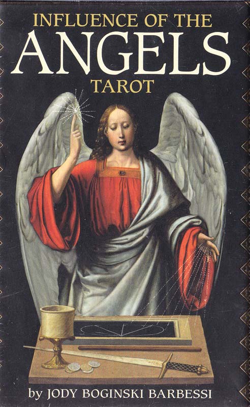 Influence of the Angels Tarot card featuring a celestial winged figure holding a wand amid light — Barbessi US Games Systems deck.