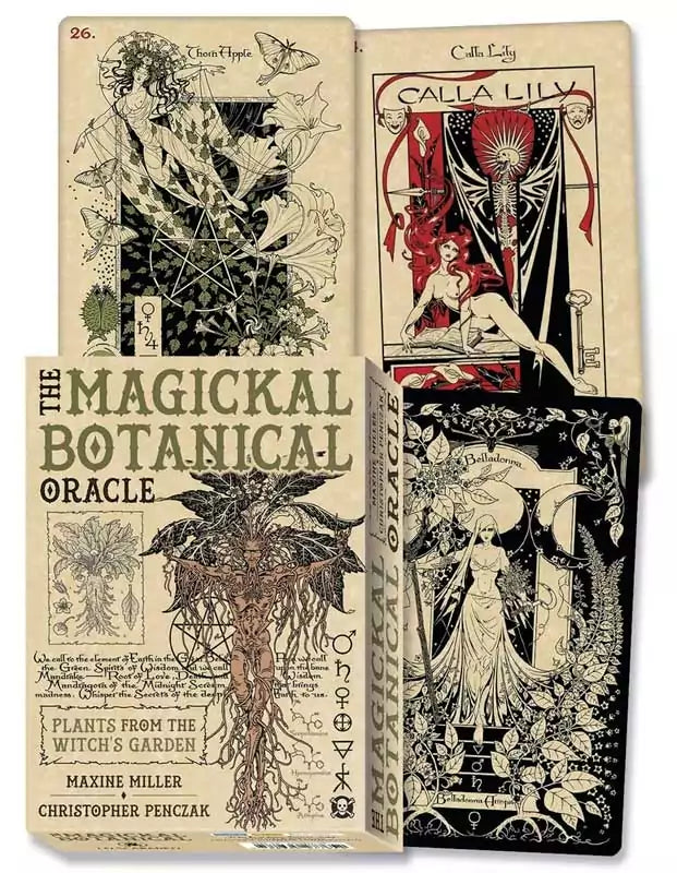 Magickal Botanical Oracle deck by Miller and Penczak showing botanical plant art on box — plant magic divination cards for witches and herbalists.