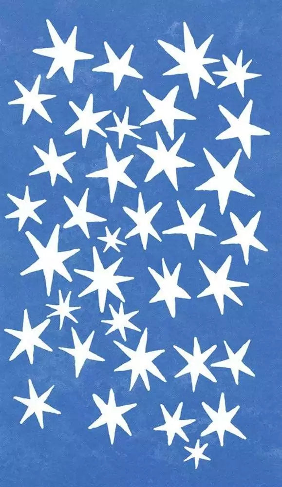 Morgan-Greer Tarot back design — pattern of white stars scattered against blue background, simple and playful night sky motif.