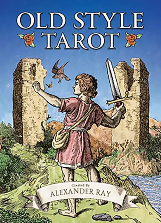 Old Style Tarot deck box by Alexander Ray, featuring vintage-inspired classic RWS imagery in a rich traditional illustrative style for tarot reading.