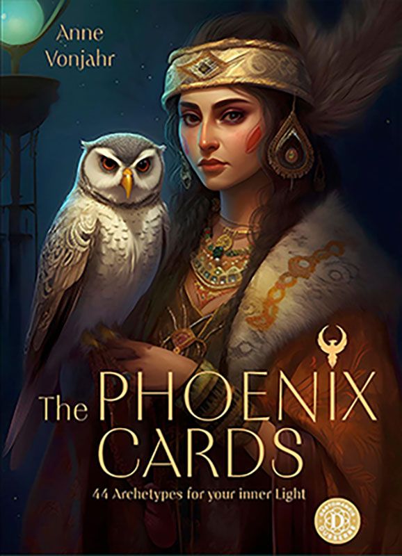 Phoenix Cards Oracle Deck card image showing a mystical woman in traditional attire with an owl on her arm — wisdom and spirituality imagery from Anne Vonjahr&