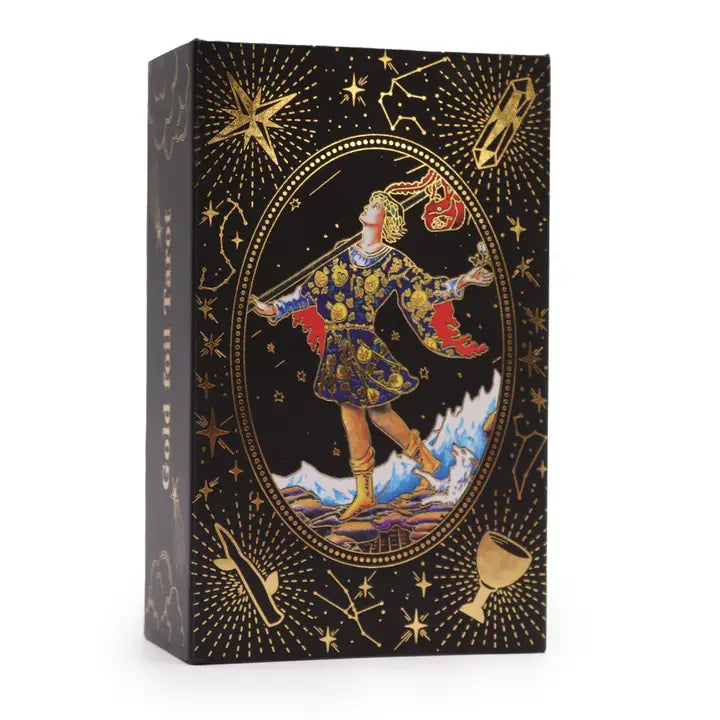 Gold Foil Rider-Waite Tarot box featuring colorful illustrated artwork with gold foil accents on the packaging.