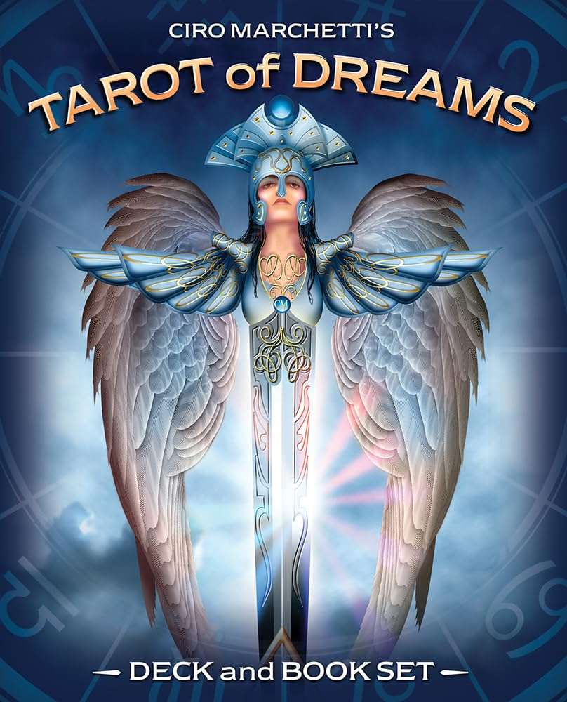 Tarot of Dreams box set by Ciro Marchetti featuring luminous gold-bordered card artwork and the deluxe collector deck packaging.