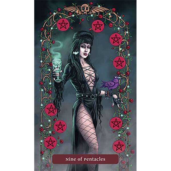 Trick or Treat Tarot card depicting a dark-haired character in Halloween costume holding a drink — gothic candy-themed tarot imagery by Jonathan Hunt.