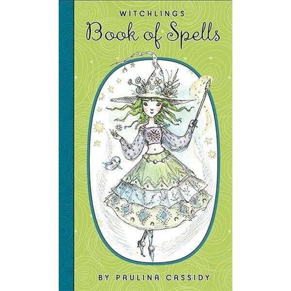 Cover of the Witchlings Book of Spells by Paulina Cassidy — a witch in a colorful dress with a wand and magical elements.