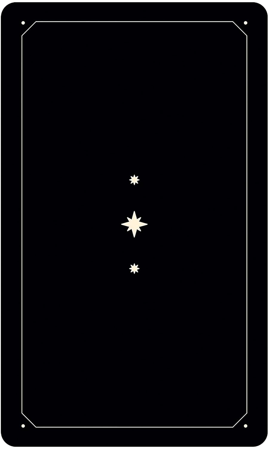 Black tarot card featuring three vertical star-like symbols — back design or celestial card from the Zodiac Tarot deck.