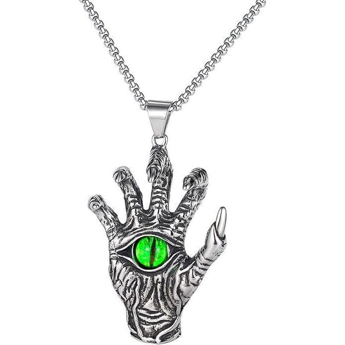 Demon Claw with Green Dragon Eye Pendant Necklace – Heavy Titanium Steel Chain