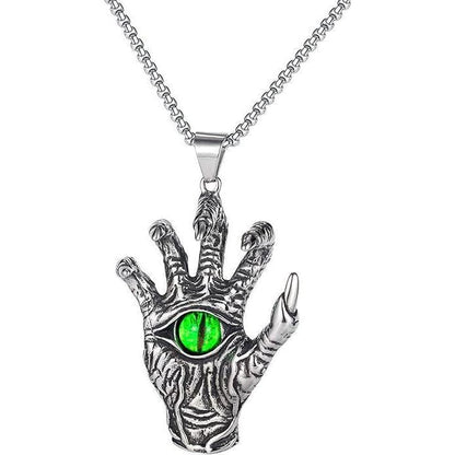 Demon Claw with Green Dragon Eye Pendant Necklace – Heavy Titanium Steel Chain