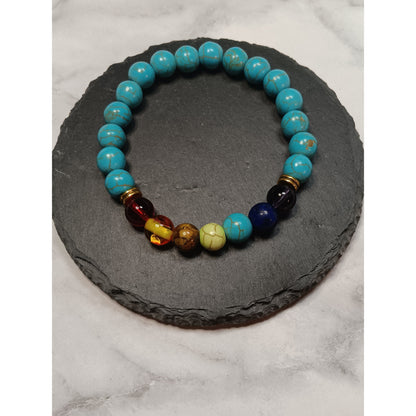 Chakra Dyed Howlite &amp; Glass Bead Stretch Bracelet