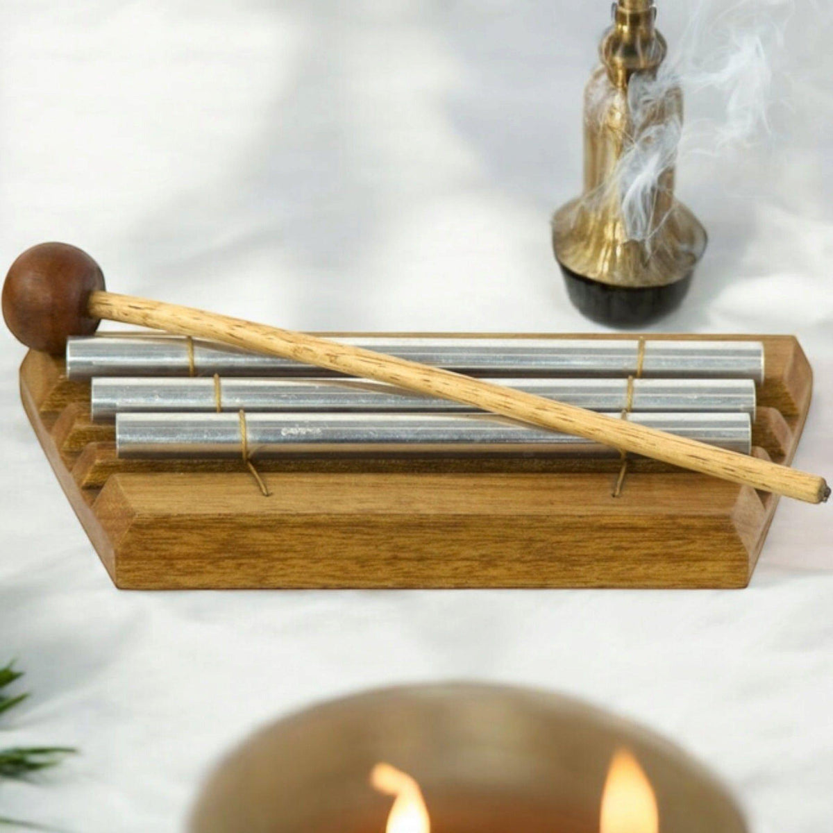 Chime Tools 3-Tube Energy Tuning Chime – Sound Healing Tool with Wooden Base & Mal ...
