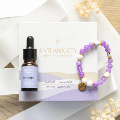 Anti-Anxiety Lava Bead &amp; Amethyst Essential Oil Bracelet Gift Set