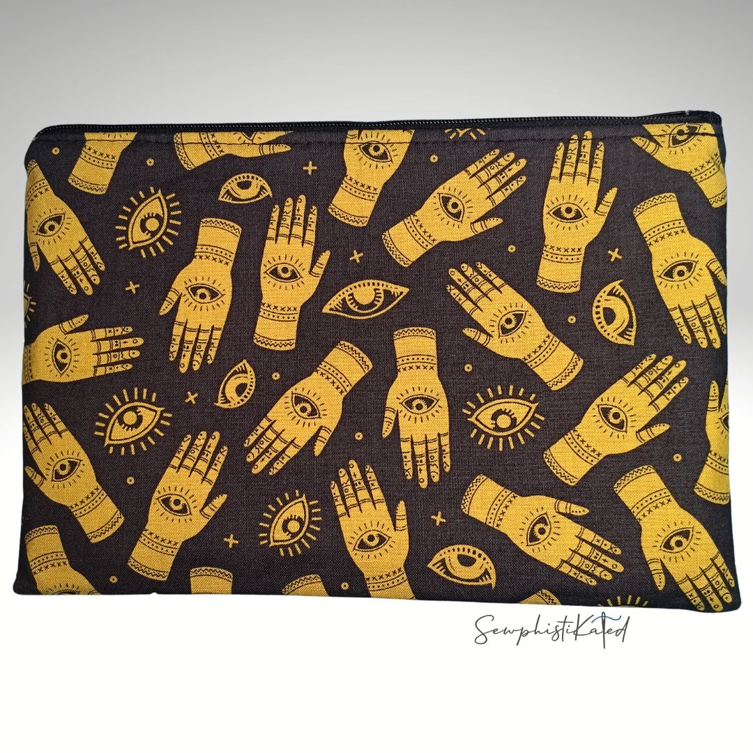 Evil Eye Palmistry &amp; Tree of Life Zipper Pouch | Handmade Cotton Bag