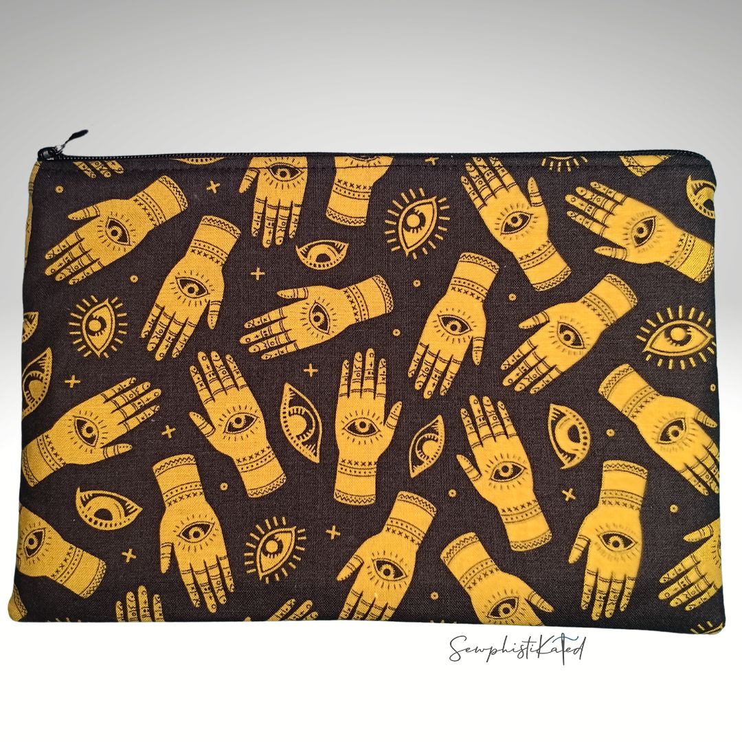 Evil Eye Palmistry &amp; Tree of Life Zipper Pouch | Handmade Cotton Bag