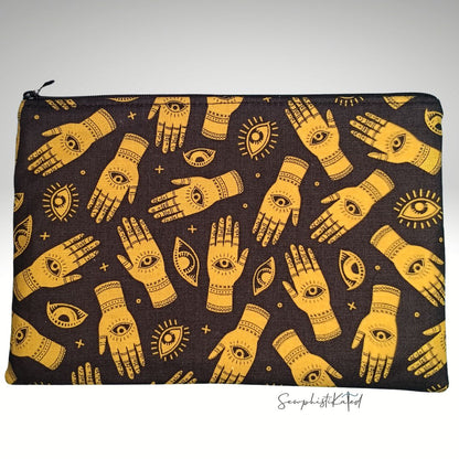 Evil Eye Palmistry &amp; Tree of Life Zipper Pouch | Handmade Cotton Bag