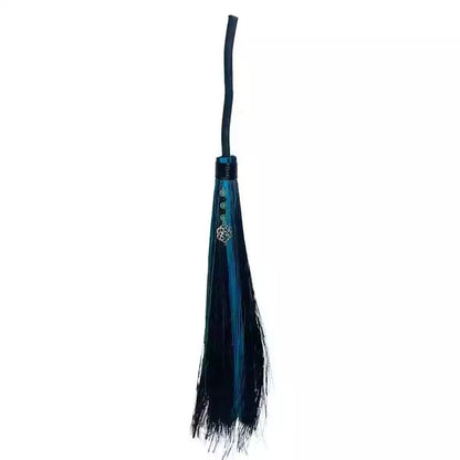 Celtic black and green besom broom approximately 21 inches long for ritual sweeping and altar use