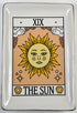 Ceramic Sun Tarot card dish 4.5 by 6.5 inches with The Sun illustrated in gold-toned edged tray for crystals and altar use