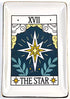Ceramic dish featuring The Star tarot card motif with a prominent star design, surrounding clouds and foliage, gold edge trim, and tarot card labeling.