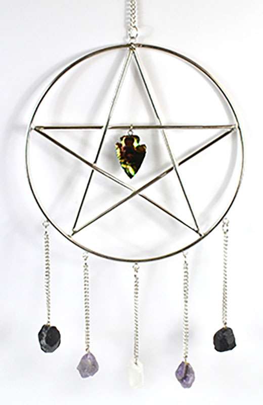 15&amp;quot;x 6&amp;quot; Pentagram with Stones wall hanging