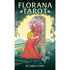 Florana Tarot box showing a figure with a peony crown seated in a rose and grape archway holding a pentacle, with rolling green landscape and rabbit at foreground, by James Ferry.