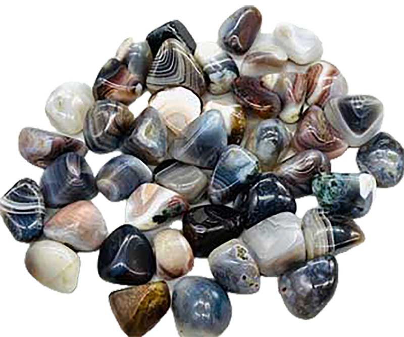 One-pound collection of smooth banded grey-pink Botswana agate tumbled chalcedony stones for comfort grief support grounding protection and emotional healing work