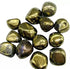 A collection of chalcopyrite tumbled peacock ore stones showing rainbow iridescence of gold, blue, and purple colors, sold in 1 lb bulk for abundance work.