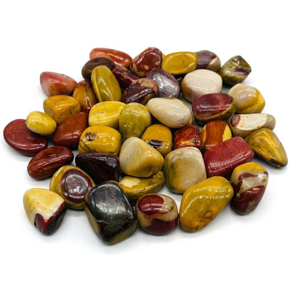 One-pound collection of smooth mookaite jasper tumbled stones in swirling deep red mustard yellow and purple for grounding adventure and vitality work