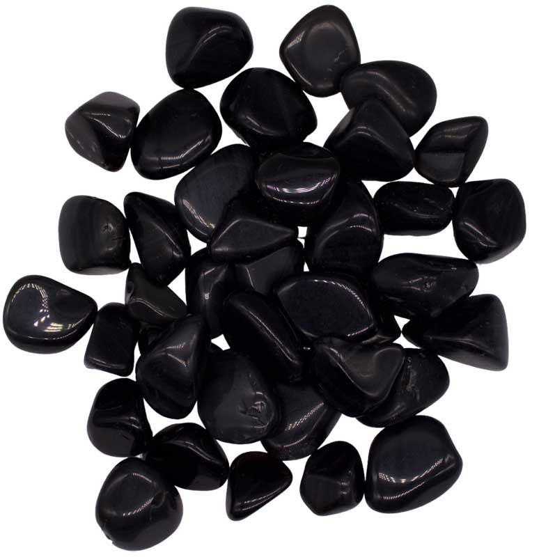 Polished rainbow obsidian tumbled stones showing iridescent sheen in black volcanic glass, one pound bulk collection on white background