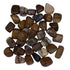 Pile of polished pietersite tumbled stones in swirling blue and gold chatoyant patterns, one pound bulk lot on white surface