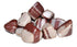A collection of smooth, polished stones in shades of red and white, arranged in a small pile.