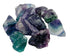 Collection of raw rainbow fluorite untumbled crystals in colorful purple green clear and blue natural banding for mental focus clarity stress relief and chakra work
