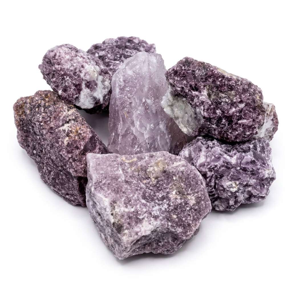 One pound raw untumbled lepidolite stones in lavender-pink lithium mica for anxiety relief and stress reduction bulk crystal lot