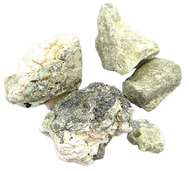 1 lb raw prehnite with rutile untumbled stones showing greenish rough surface with golden rutile needle inclusions — heart chakra bulk crystal.