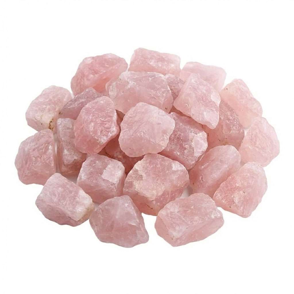 One-pound collection of rough raw rose quartz untumbled pink crystals for love grids heart chakra altars emotional support and anxiety relief